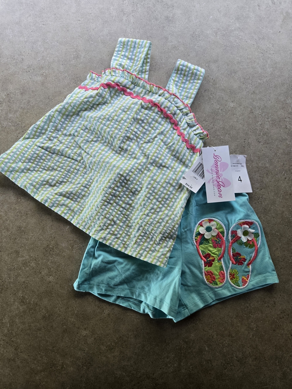 Bonnie Jean S3-13641-PV Girls' Sseersucker Set Blue & Green Size 4 NWT